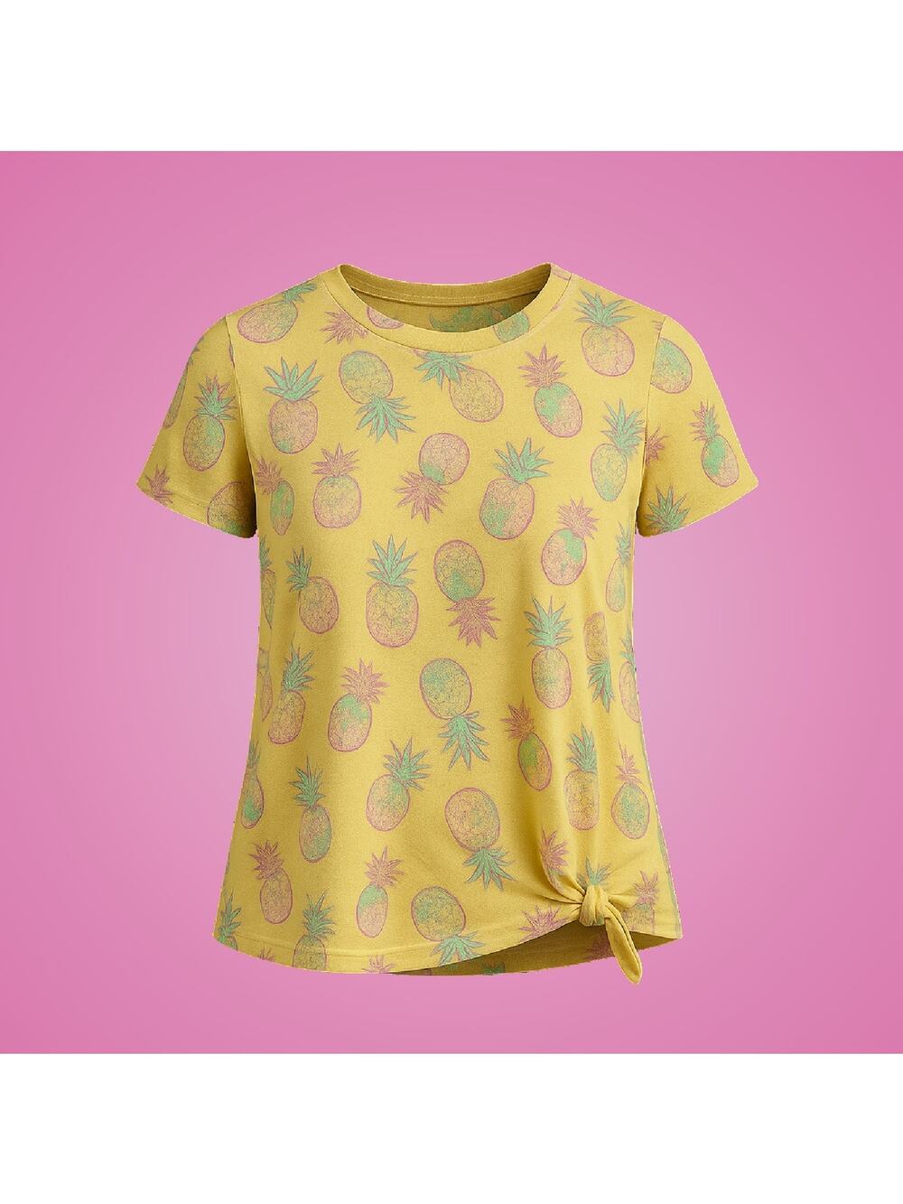 New Juniors Side Knot Yellow Pineapple T-shirt Size Small